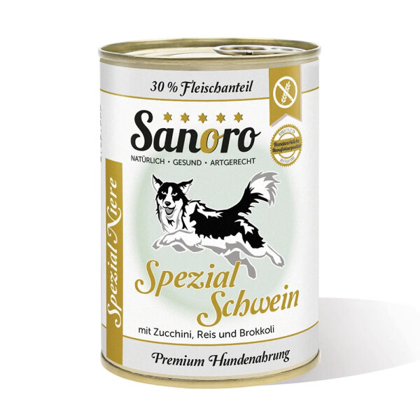Sanoro Spezial Menü Schwein mit Zucchini, Naturreis und Brokkoli 1 x 400 g Dose