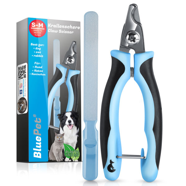 BluePet KrallenSchön - Krallenschere für kleine Hunde und Katzen inklusive Nagelfeile